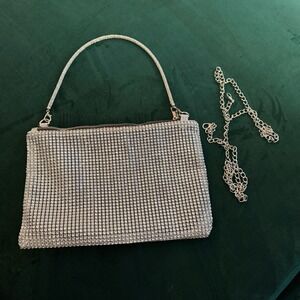 Silver Faceted Metal Mesh Shoulder Bag Dual Strap Y2K